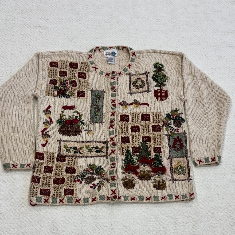 VINTAGE Paul Harris Design Women's Cream Cardigan Sz S